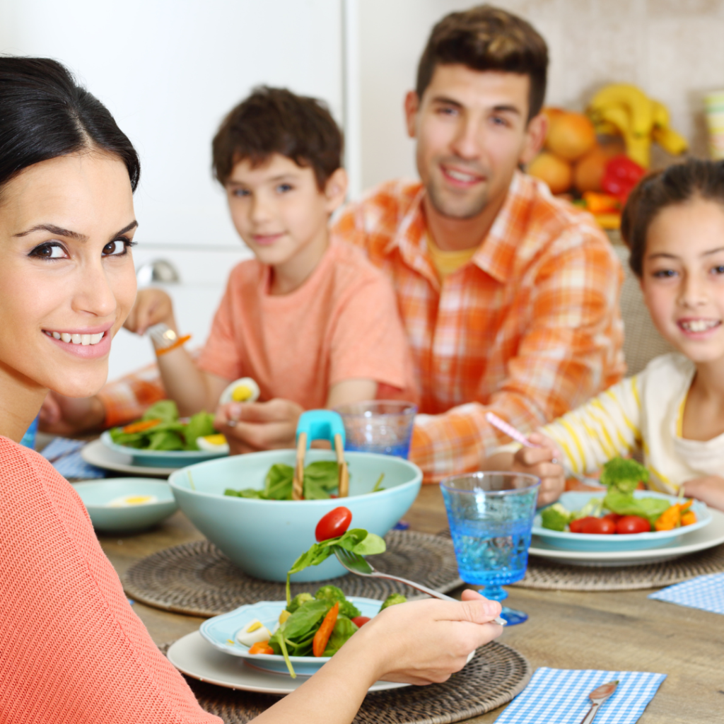 family eating a meal at the table