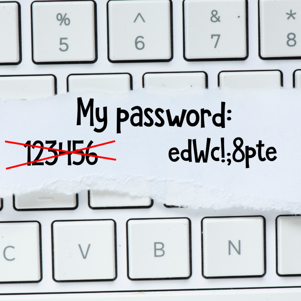 keyboard with simple password crossed out and a compex password next to it