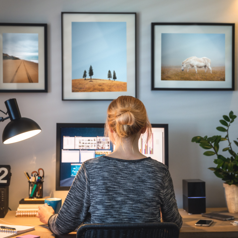 Woman at desk working from home
