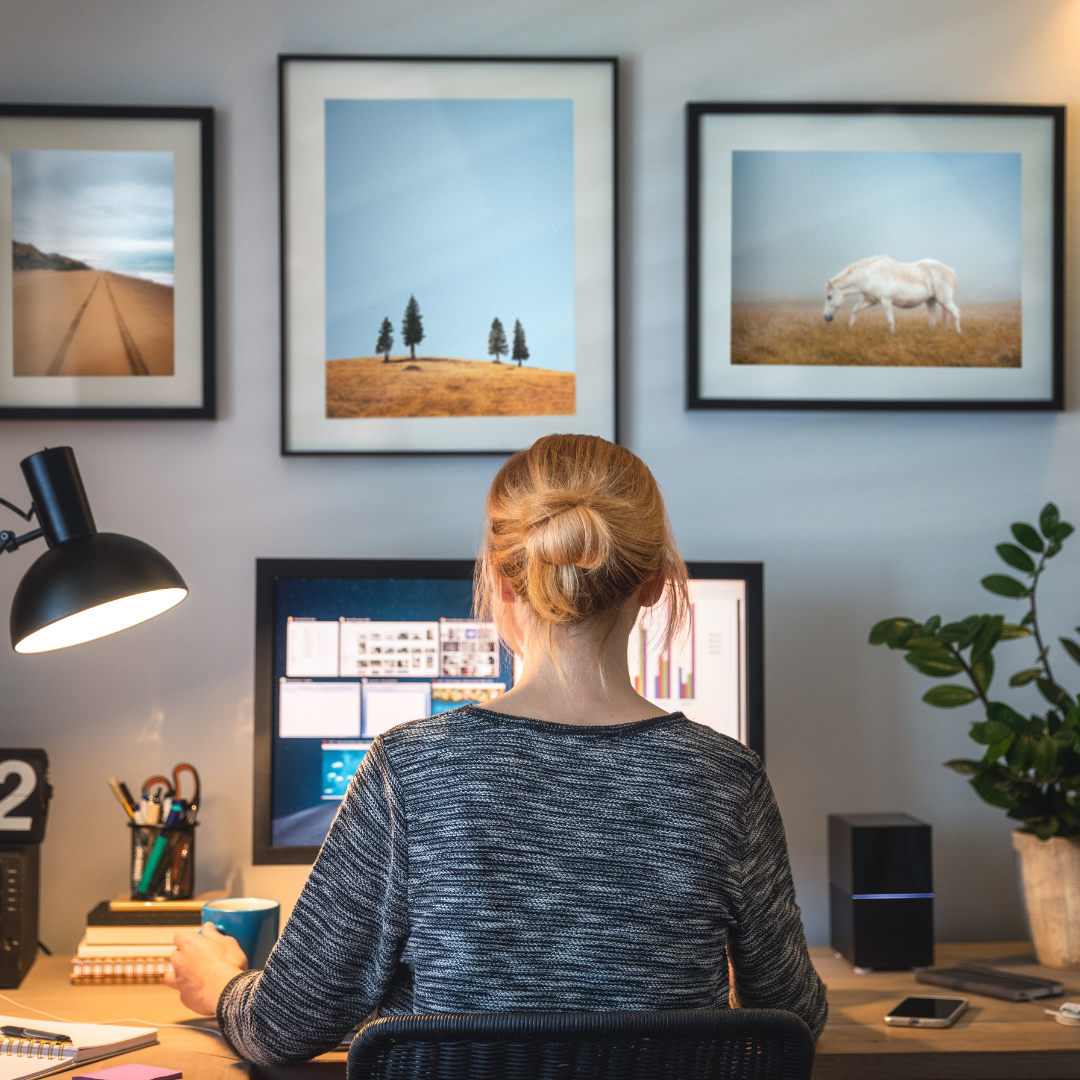 Woman at desk working from home